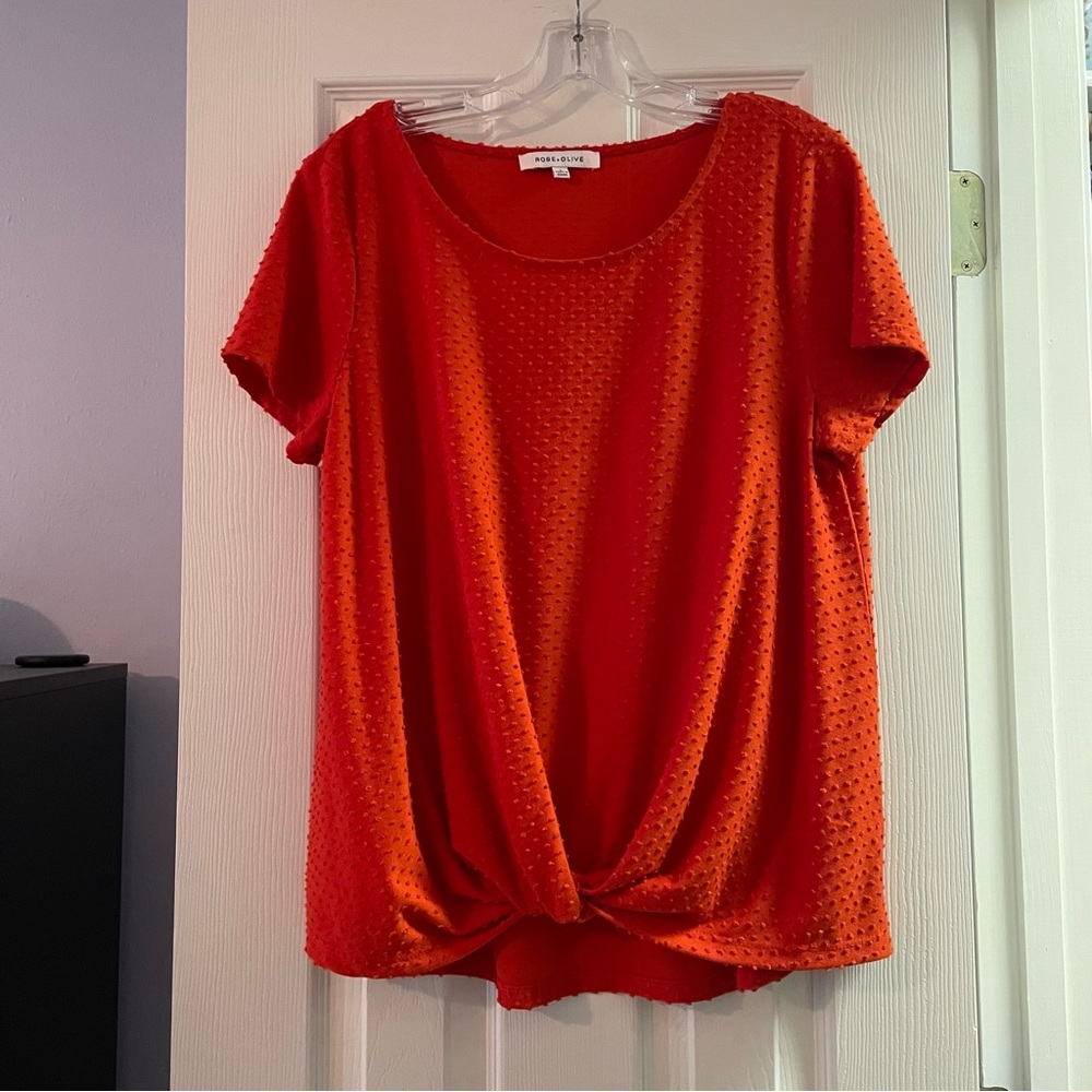 Orange Short-Sleeve Knot Blouse